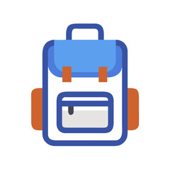 Blue and White Backpack Flat Icon on Black Background