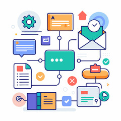 Flat Design Business Process Diagram Illustrating Workflow And Data Flow Management