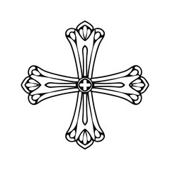 Ornate christian cross vector illustration in black and white for graphic design