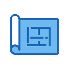 Blue flat blueprint icon on black background illustration