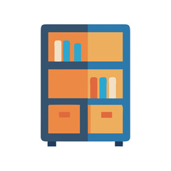 Stylized bookcase illustration featuring a simple flat vector design