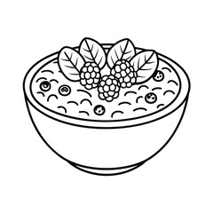 Monochrome illustration of breakfast bowl with berries and granola line art