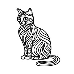 Minimalist cat line art illustration of elegant feline pet with curvy artistic lines