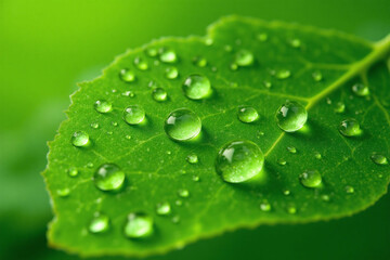 Fototapeta premium close up of water droplets on a green leaf 2