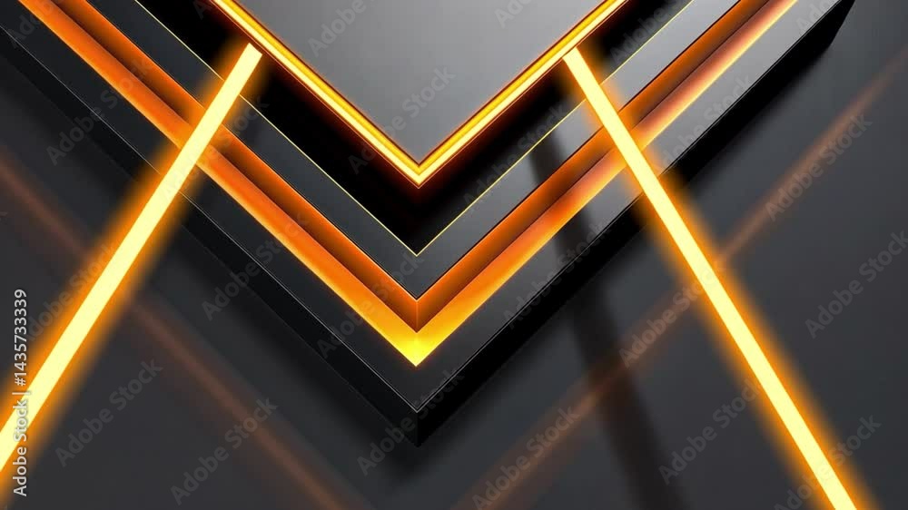 Poster modern abstract design glowing orange geometric layers with light and shadow for futuristic look and