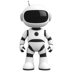 Adorable white robot character standing on a transparent background