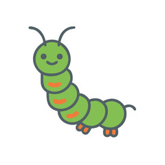 Cute green caterpillar character illustration on black background