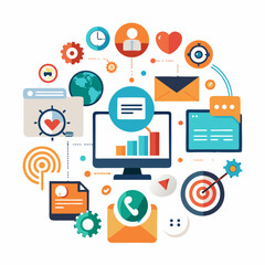 Digital Marketing Vector Concept Business Technology Social Media Flat Illustration Design