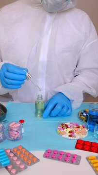 drugs to be examined in the laboratory. Selective focus.