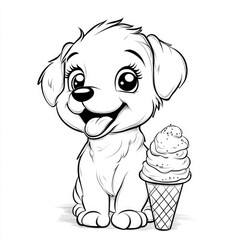 Fototapeta premium Cute puppy smiling with ice cream cone on white background