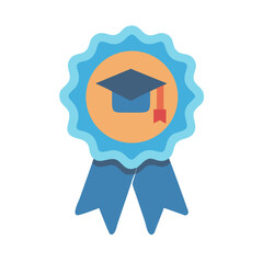 Graduation cap badge icon with ribbon on black background