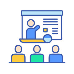 Presentation meeting icon with audience in stylized classroom setup