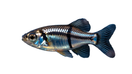 Metallic Blue Fish with Iridescent Scales Isolated on Transparent Background