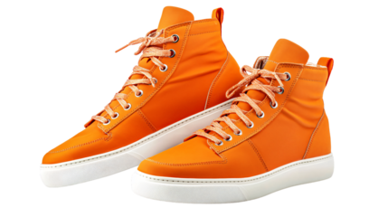 Vibrant Pair of Orange Sneakers on White Background - Professional Isolated Image