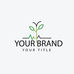 Plant Growth and Heartbeat Logo - Eco Health, Wellness, and Sustainability Branding Icon

