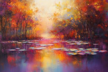 Obraz premium Autumnal pond reflection, vibrant colors