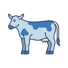 Blue cartoon cow standing in simple graphic representation style