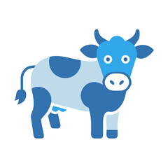 Isolated blue flat design illustration of a spotted cow