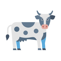 Flat vector illustration of a cute spotted dairy cow