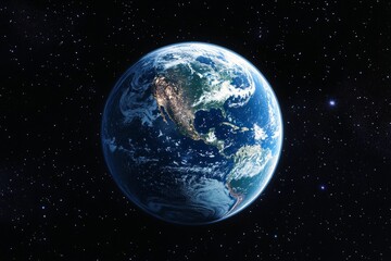 Fototapeta premium View of Earth from space captured during low-light conditions showcasing urban lights and natural atmosphere