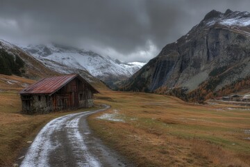 Alpine Hut on a Cloudy Day