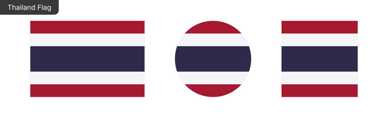 Thailand flag png vector. Thailand Square and round icon isolated on transparent PNG background. Thailand flag icon