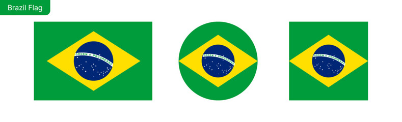 Brazil flag png vector. Brazil Square and round icon isolated on transparent PNG background. Brazil flag icon