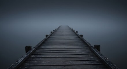 Obraz premium Wooden Pier Extending Into Foggy Water Perspective