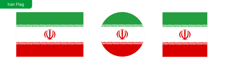 Iran flag png vector. Iran Square and round icon isolated on transparent PNG background. Iran flag icon