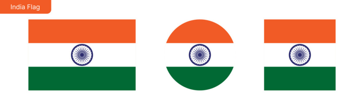 India flag png vector. India Square and round icon isolated on transparent PNG background. India flag icon
