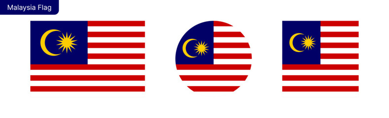 Malaysia flag PNG vector. Malaysia Square and round icon isolated on transparent PNG background. Malaysia flag icon