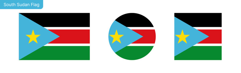 South Sudan flag PNG vector. South Sudan Square and round icon isolated on transparent PNG background. South Sudan flag icon