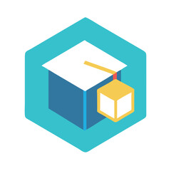 Simple stylized graduation cap within a geometric cyan shape