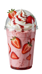 Strawberry milkshake with whipped cream isolated on transparent background