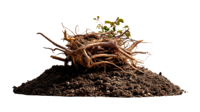 Life's Foundation: A close-up of roots with soil, symbolizing growth and the essential link between earth and life.