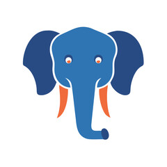 Blue Elephant Head with Orange Tusks on Black Backdrop