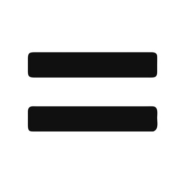 Two horizontal rectangles equal sign on black background stock