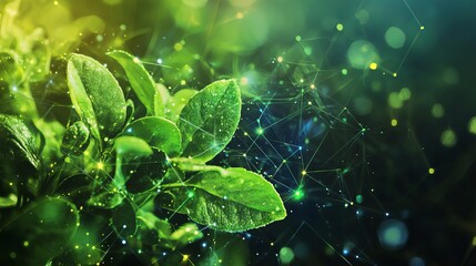 Vibrant green leaves nature background digital art abstract image eco wet dew leaf plant fresh shiny