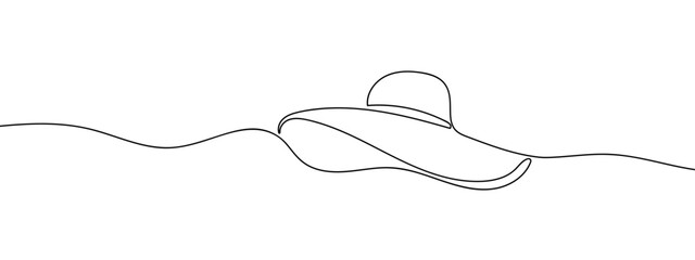 Continuous line, wide brim hat, women's hat, fashion hand drawn line drawing illustration, vector, transparent background.