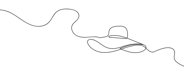 Continuous line, wide brim hat, women's hat, fashion hand drawn line drawing illustration, vector, transparent background.