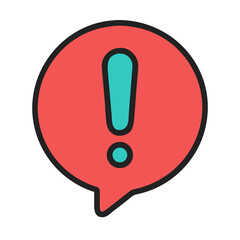 Exclamation point inside red speech bubble flat icon