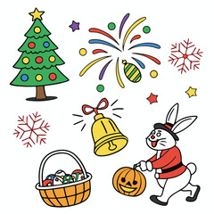 Holiday Theme Icon Set – Christmas and New Year Vector Icons for Seasonal Designs