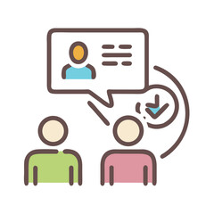 Fototapeta premium Teamwork and feedback illustration with conversation and task completion