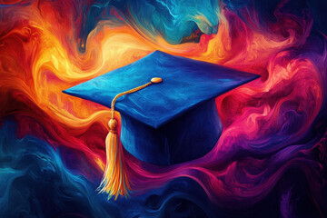 Graduation cap for a joyful celebration. Colorful background complements the achievement.