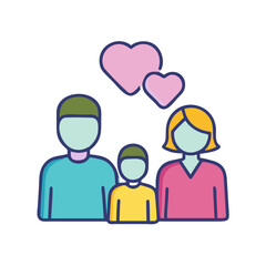 Stylized illustration of happy family with hearts on black