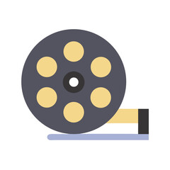 Retro film reel in flat design on black background