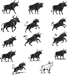 Ox animals silhouettes