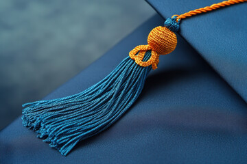 Graduation cap with a tassel hanging down.