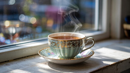 Tea cooling on the windowsill