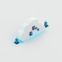 Edge Computing Data Centers Flat Design Glowing Cloud Dynamic Flow Lines